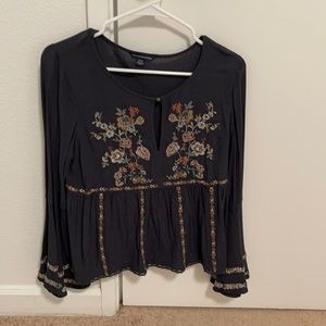 American Eagle bell sleeve embroidered top